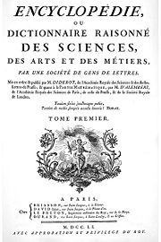 Page de couverture de l' « Encyclopédie ou Dictionnaire raisonné des sciences, des arts et des métiers », édition de 1751-1772.